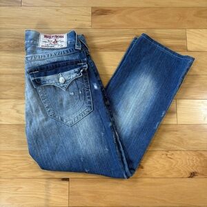 True Religion Straight Jeans Mens Sz 31x28 VTG Distressed Light Wash Jeans *READ